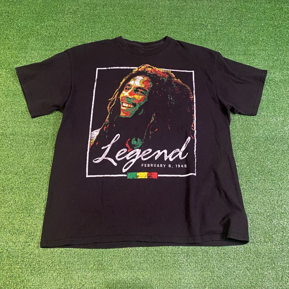 Bob Marley Legend February 6 1945 Graphic Band Tee Black Reggae Rasta Large